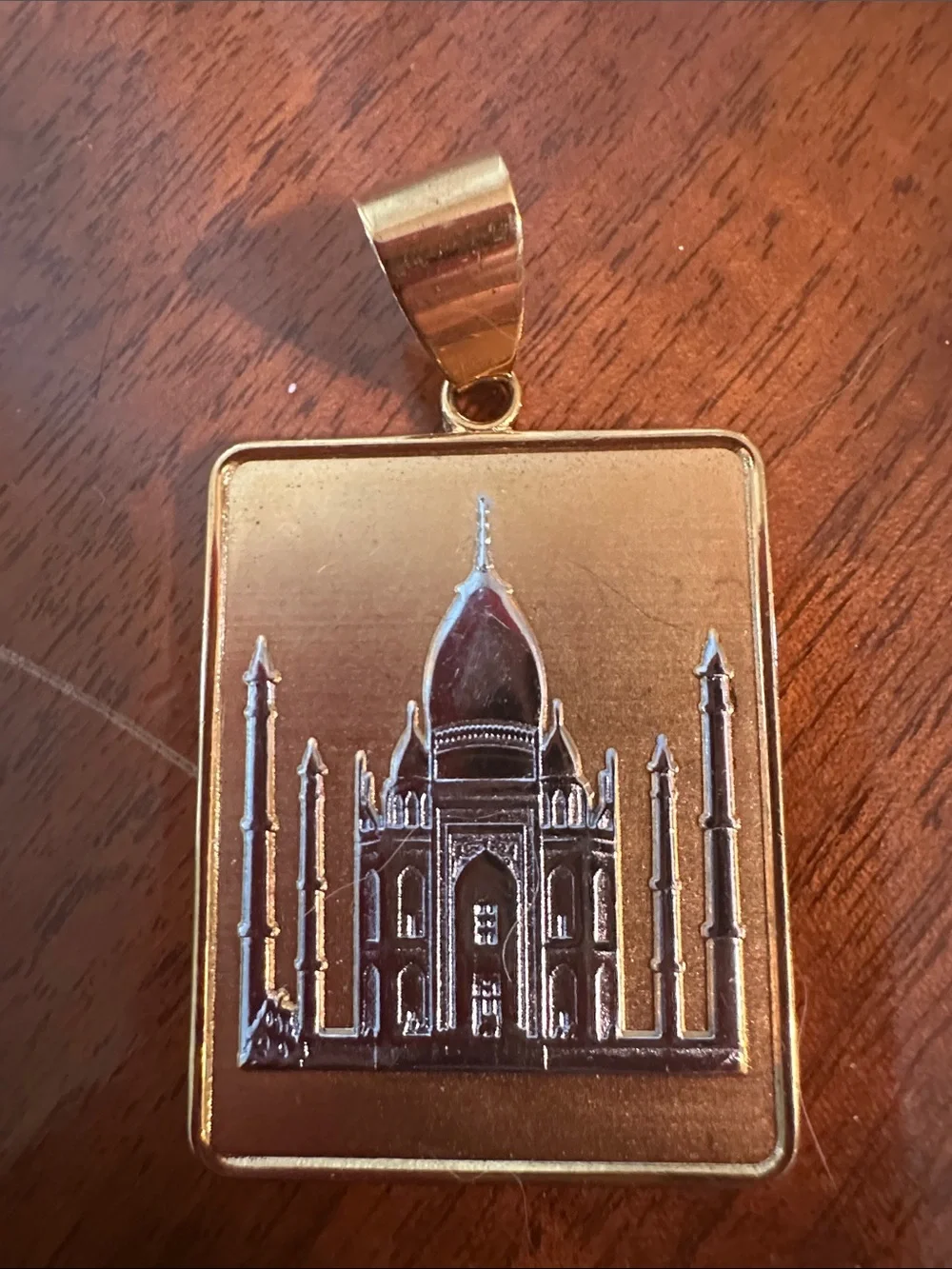 Taj Mahal Rectangular Gold & Silver‎ Tone Pendant